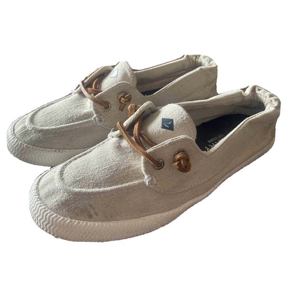 Womens Ivory/White Sperry Boat Shoe Sz 7 Good Condition